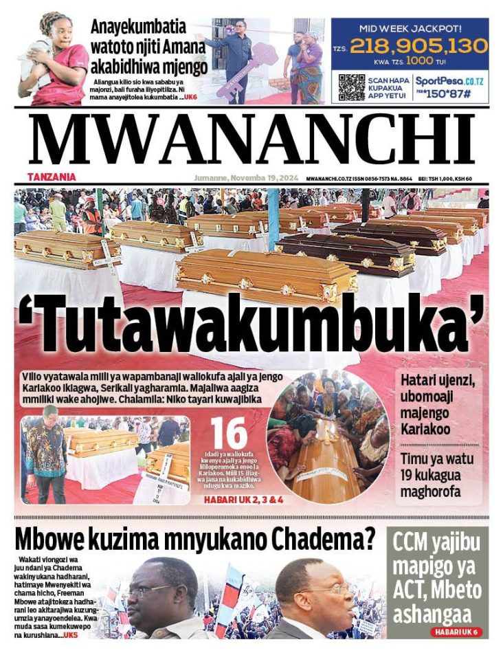 Habari kubwa za Magazeti ya Tanzania leo November 19, 2024 - Saa 24